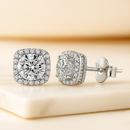 Radiant Moissanite 1CT – Classic Halo Studs in White Gold by KNB