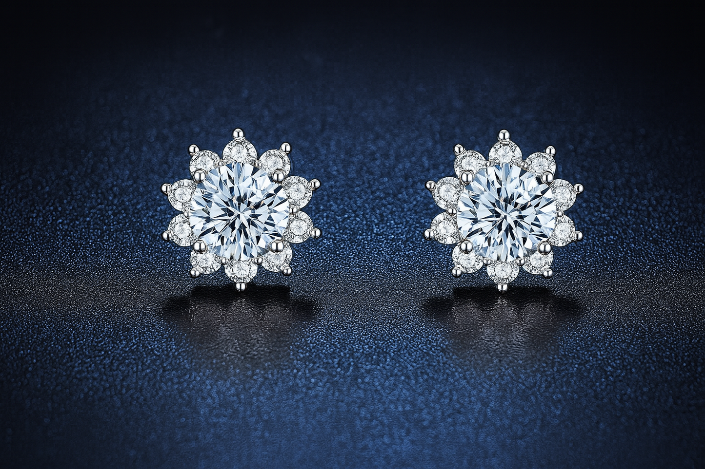DiamondWorld Moissanite 0.5CT Studs – Sunflower Halo – White Gold