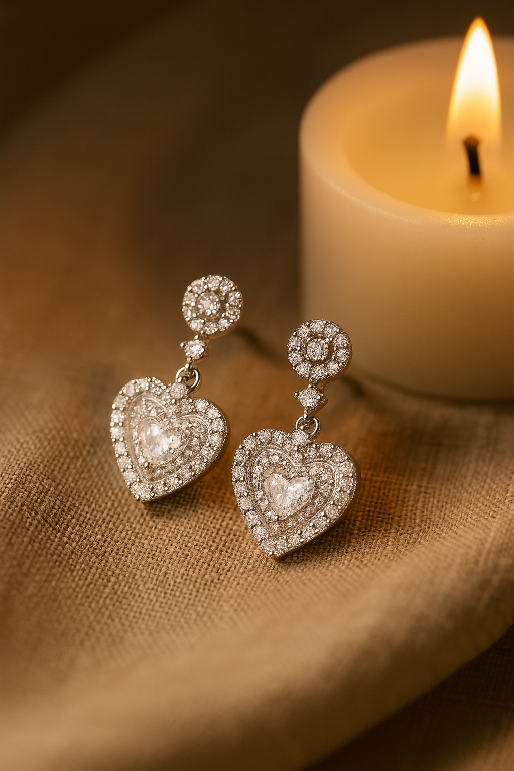 925 Silver Heart Zircon Drop Earrings – Elegant Sparkle for Women