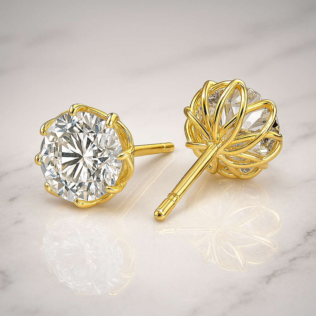 925 silver 1 carat*2 moissanite octagonal classic high-grade petal earrings