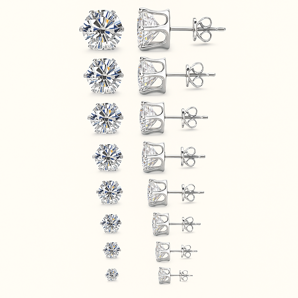 Elegant Moissanite Stud Earrings – D Color – 0.1–3CT – White Gold Luxury