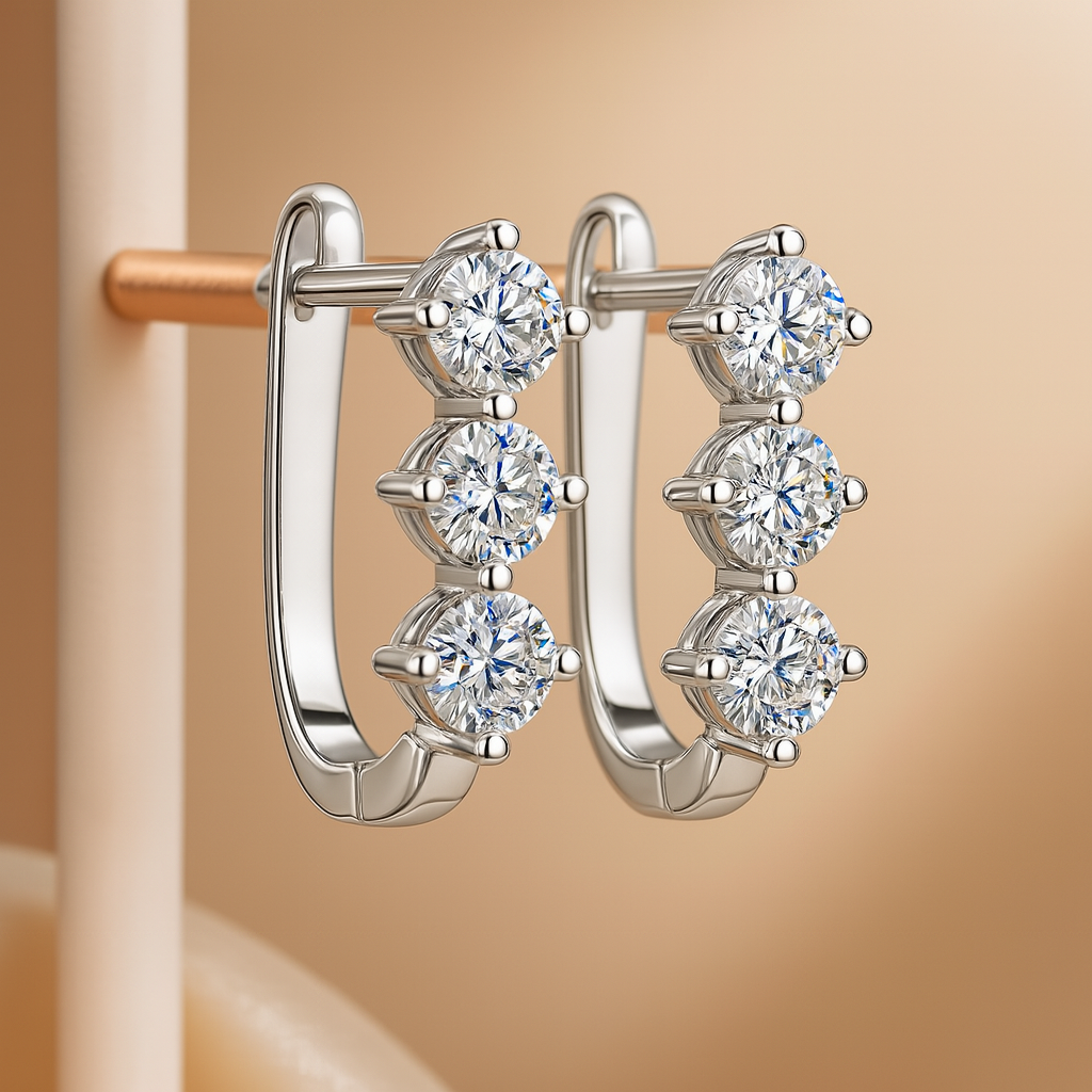 Moissanite 0.3CT ×2 Earrings – White Gold – Retro & Elegant Unise