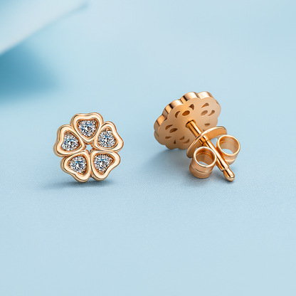Moissanite Flower Studs – 0.25CT – 18K Rose Gold – Bridal Gift