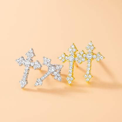 Cross Moissanite Studs – White Gold – Wedding & Party Jewelry
