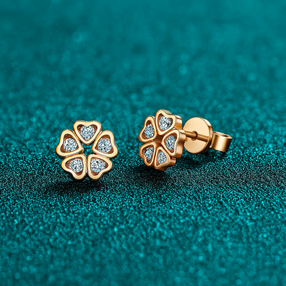 Moissanite Flower Studs – 0.25CT – 18K Rose Gold – Bridal Gift