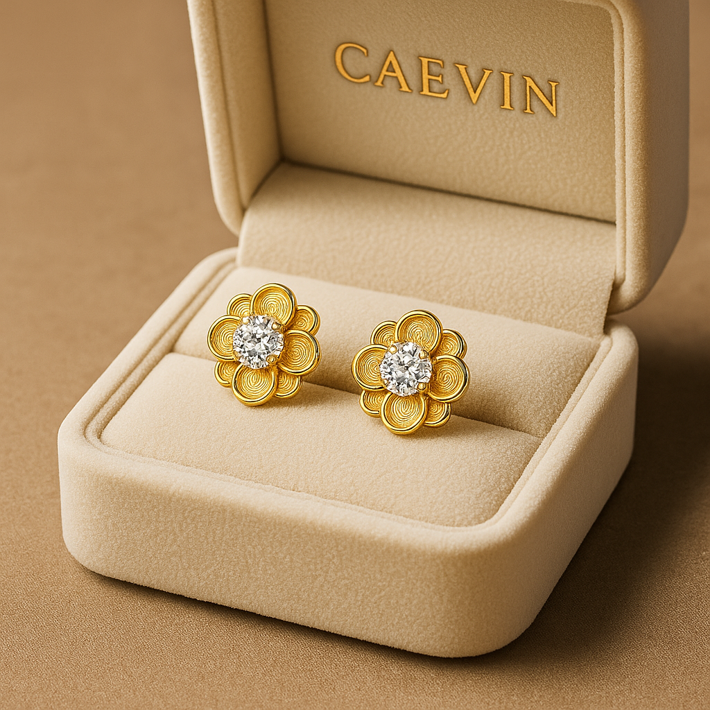 Kuololit Diamond Studs – Round Flower – Solid Gold – Wedding Fine Jewelry
