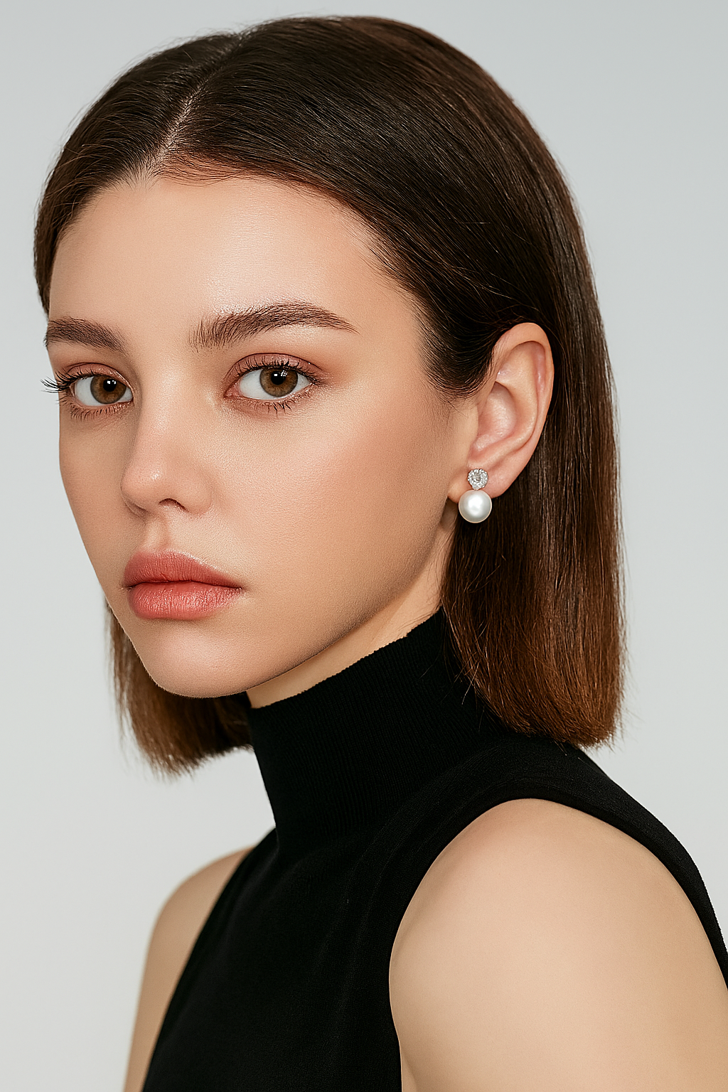 Pearl Drop Earrings – Moissanite Accent – FEOBUR – White Gold