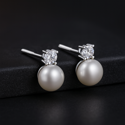 BAMOER 925 Silver Moissanite & Pearl Wedding Earrings
