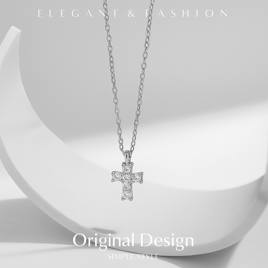 MODIAN 925 Silver Cross Necklace with Lab Diamond