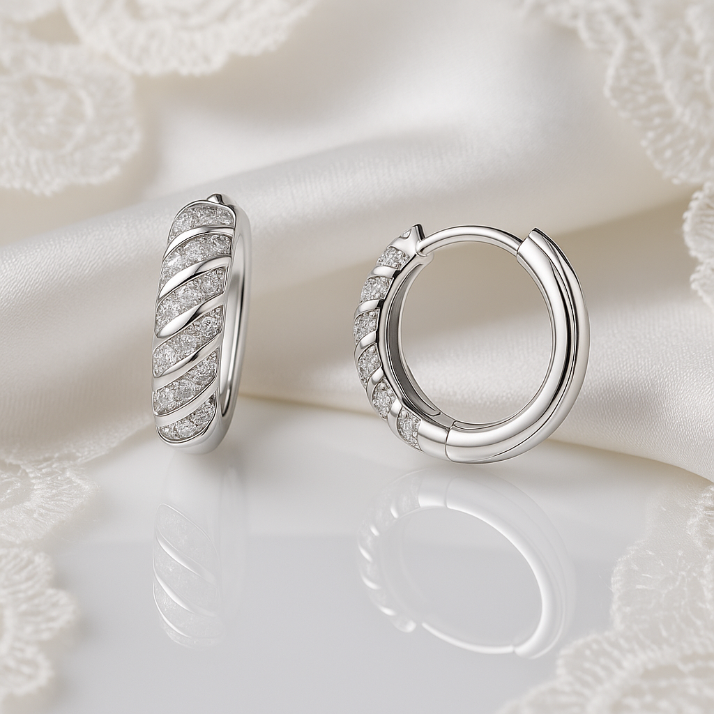 PERFANY Moissanite Hoop Earrings – White Gold – Wedding Party Jewelry