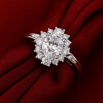 925 Silver Moissanite Flower Ring – Elegant Gift & Wedding Jewelry