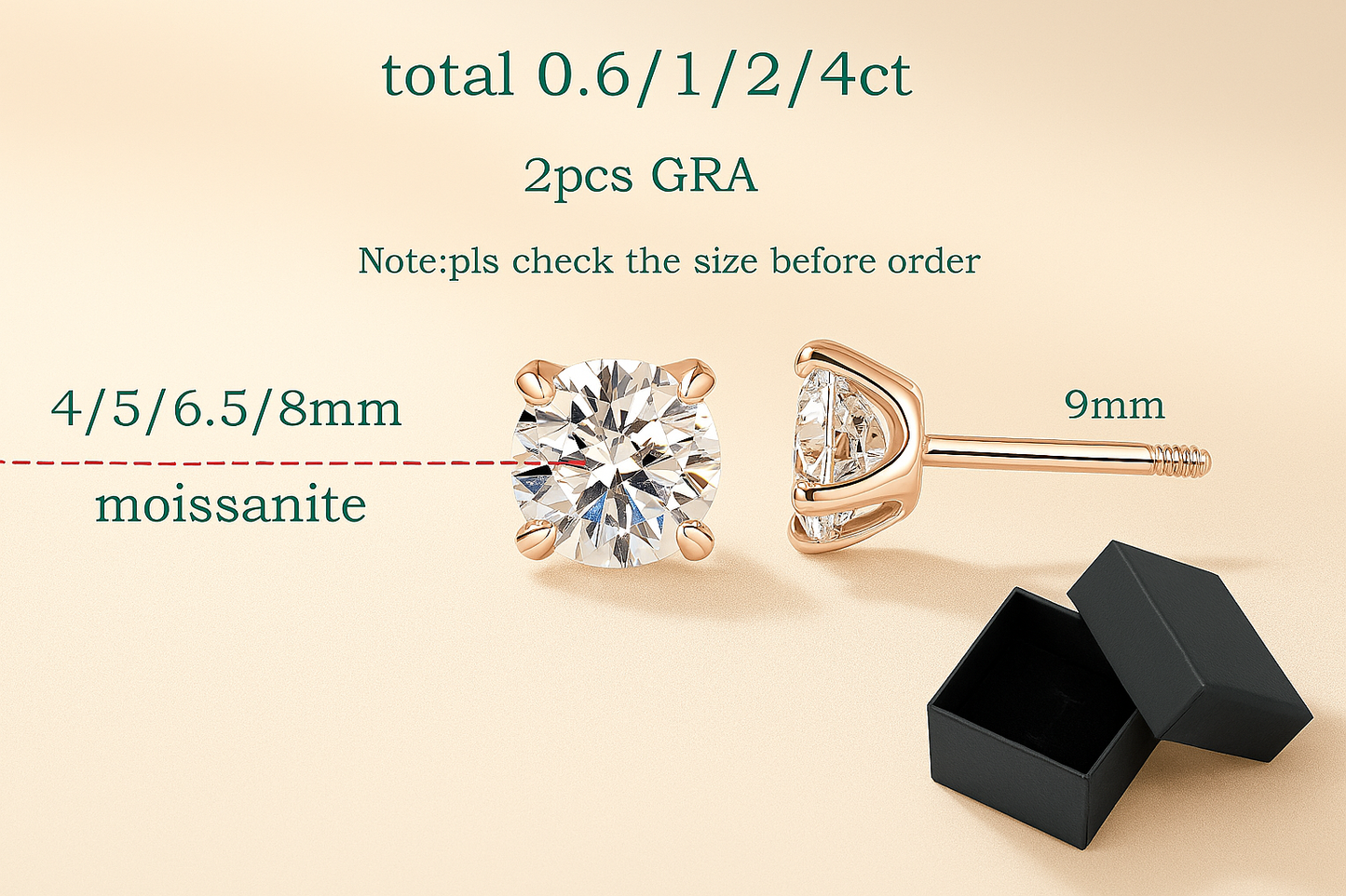 Smyoue GRA Moissanite Studs – 0.5/1/2CT – D Color – White Gold Elegance