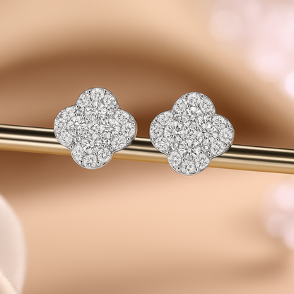 M-JAJA Lucky Clover Studs – D Color Moissanite – White Gold Elegance