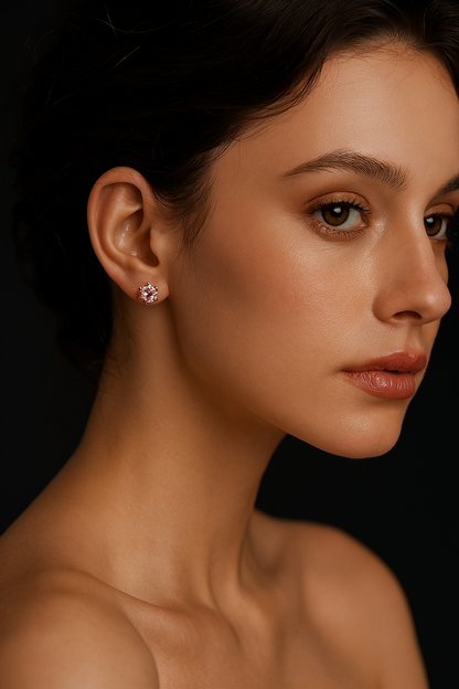 Elegant Pink Moissanite Studs – 6.5mm – Rose Gold Color for Women