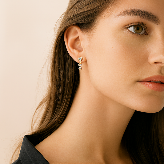 Moissanite Ear Jacket Studs – 5/4/3.5mm – White Gold – 2024 Design