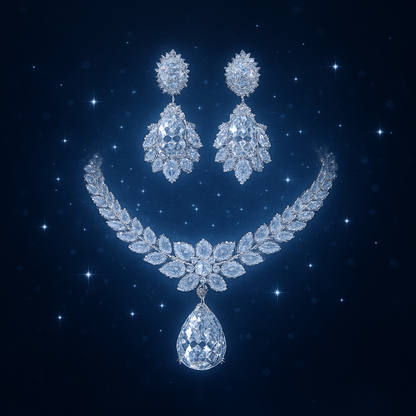 Premium White Gold Diamond-Inspired Jewelry Set – Necklace & Earrings