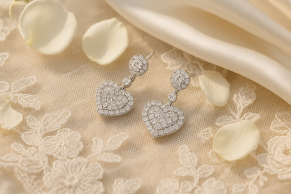 925 Silver Heart Zircon Drop Earrings – Elegant Sparkle for Women