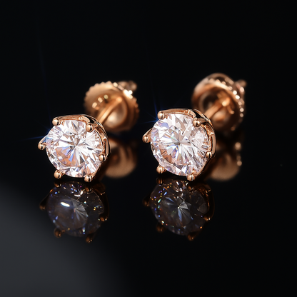 Elegant Pink Moissanite Studs – 6.5mm – Rose Gold Color for Women
