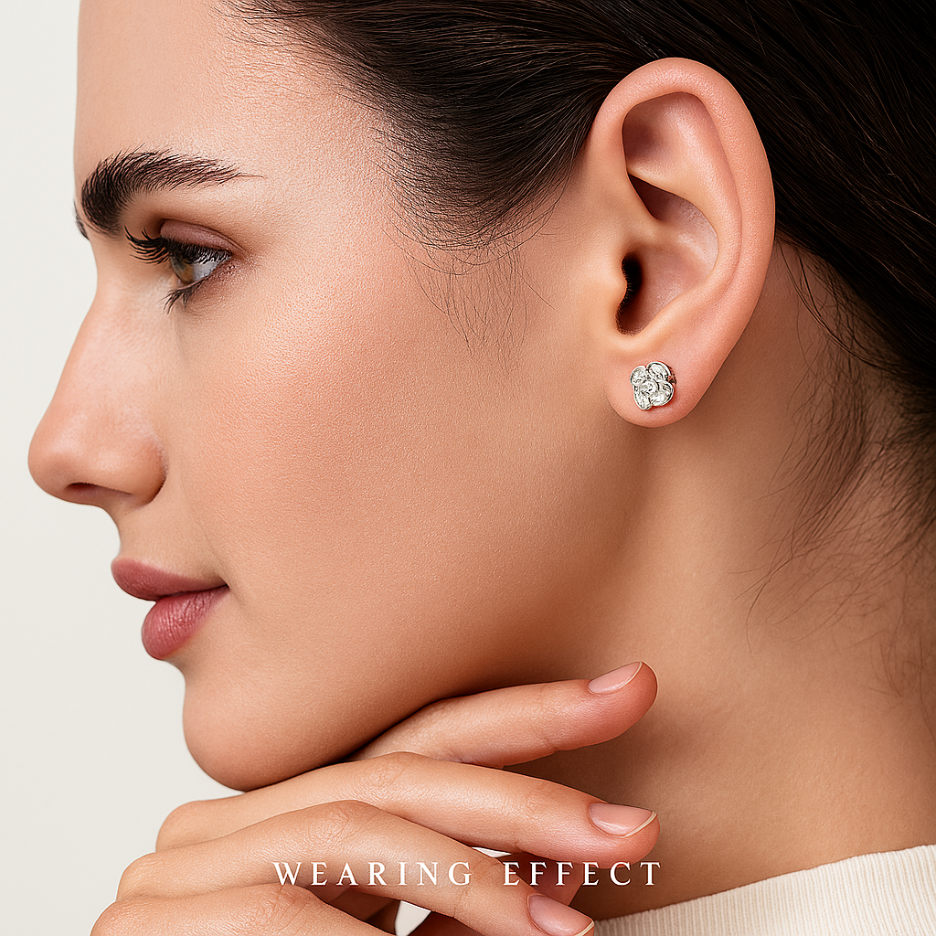 M-JAJA Lucky Clover Studs – D Color Moissanite – White Gold Elegance