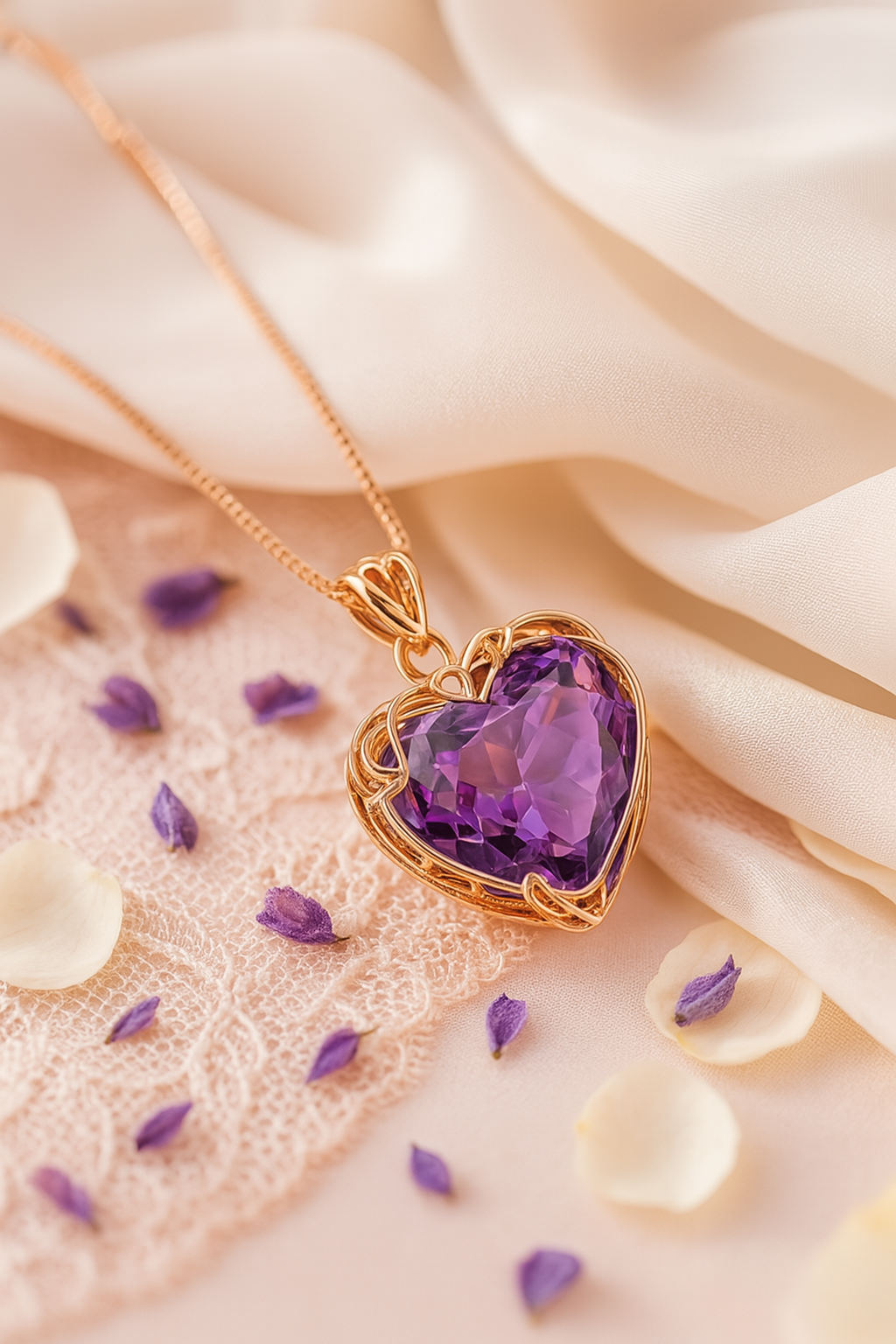 Romantic Amethyst Heart Necklace – Gold-Plated Gift Jewelry