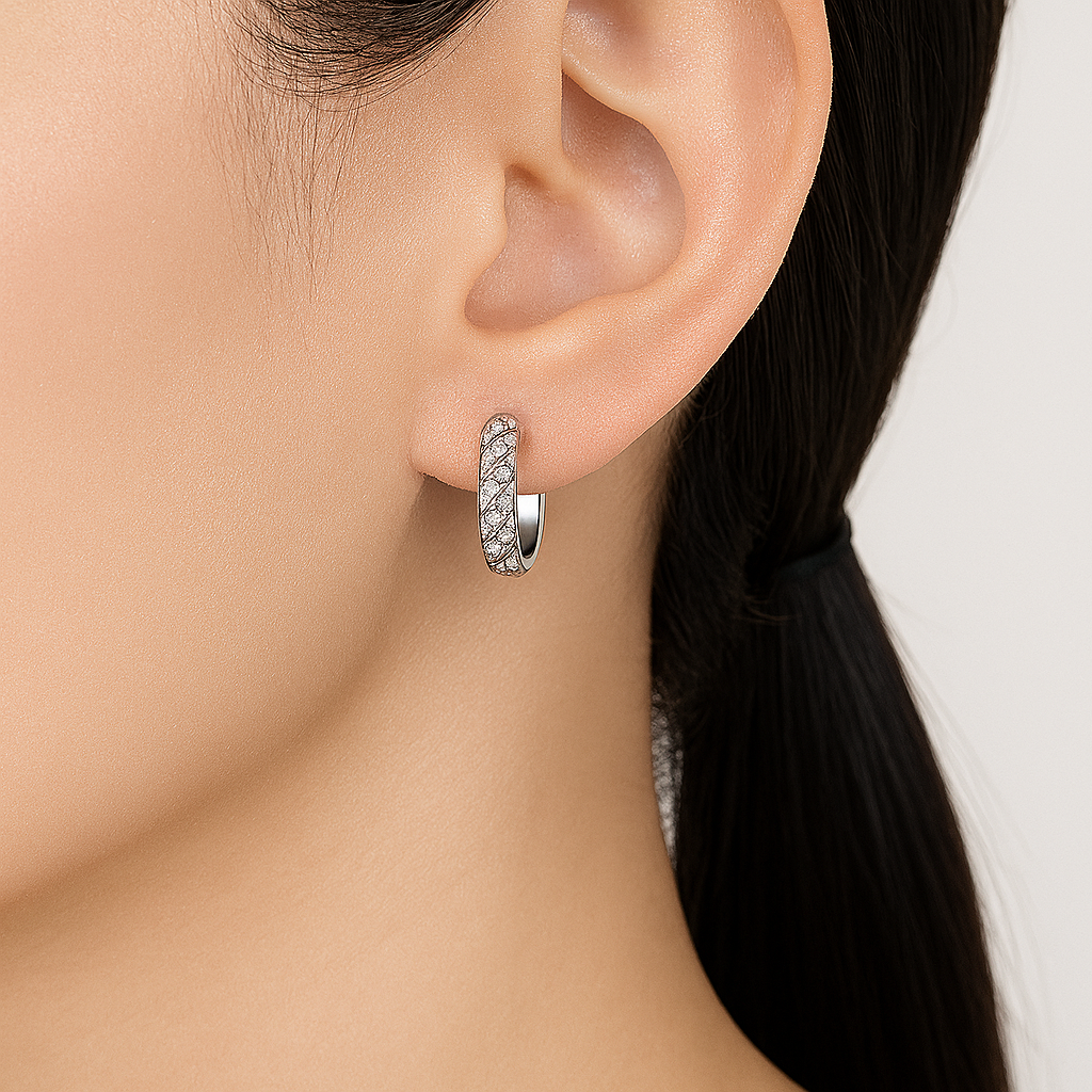 PERFANY Moissanite Hoop Earrings – White Gold – Wedding Party Jewelry