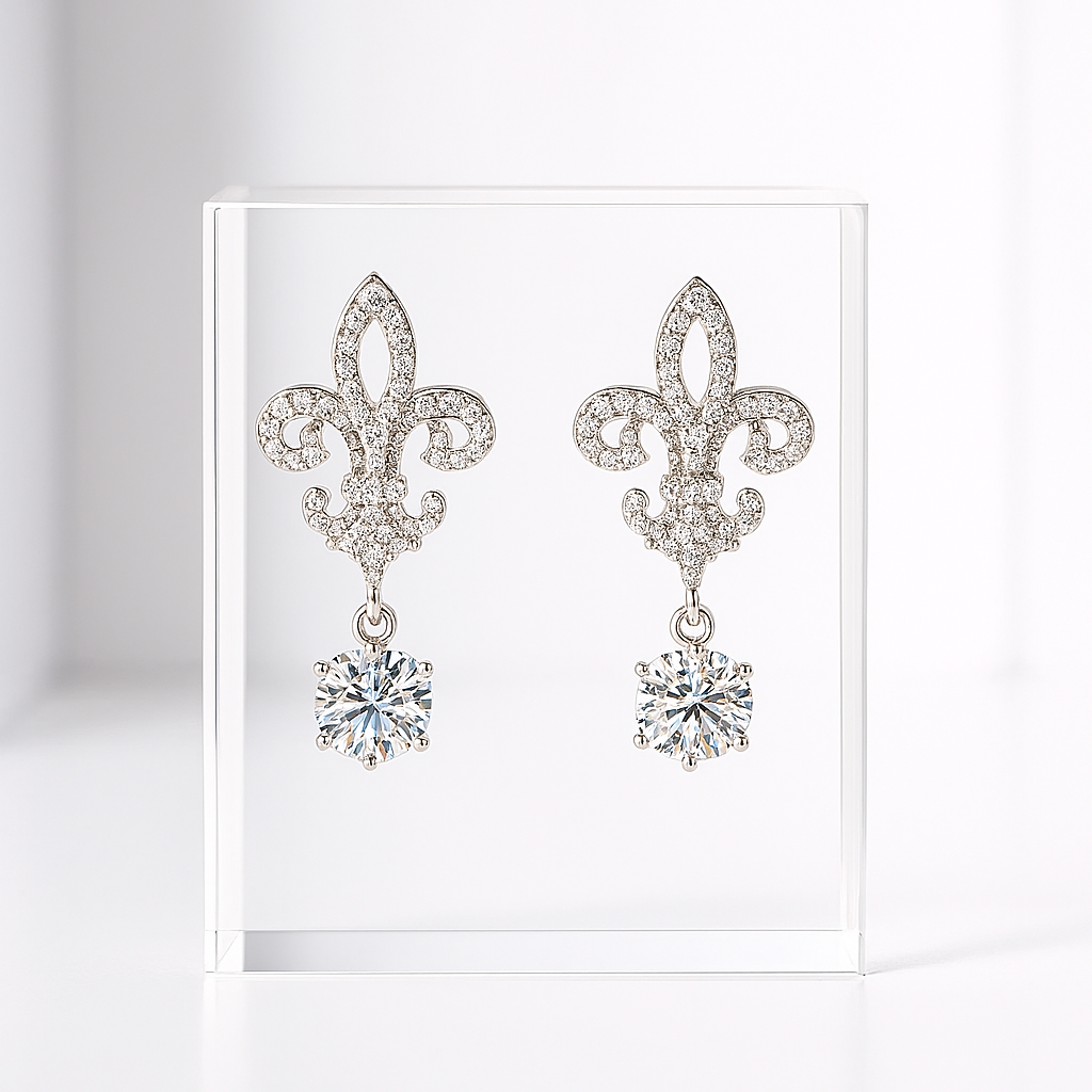 Crown Moissanite Drop Earrings – 1CT D – GRA – White Gold