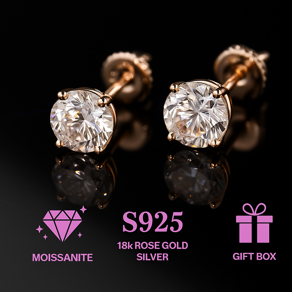 Elegant Pink Moissanite Studs – 6.5mm – Rose Gold Color for Women