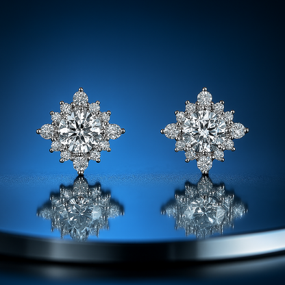 Snowflake Moissanite Studs – 18K White Gold – Pass Diamond Test