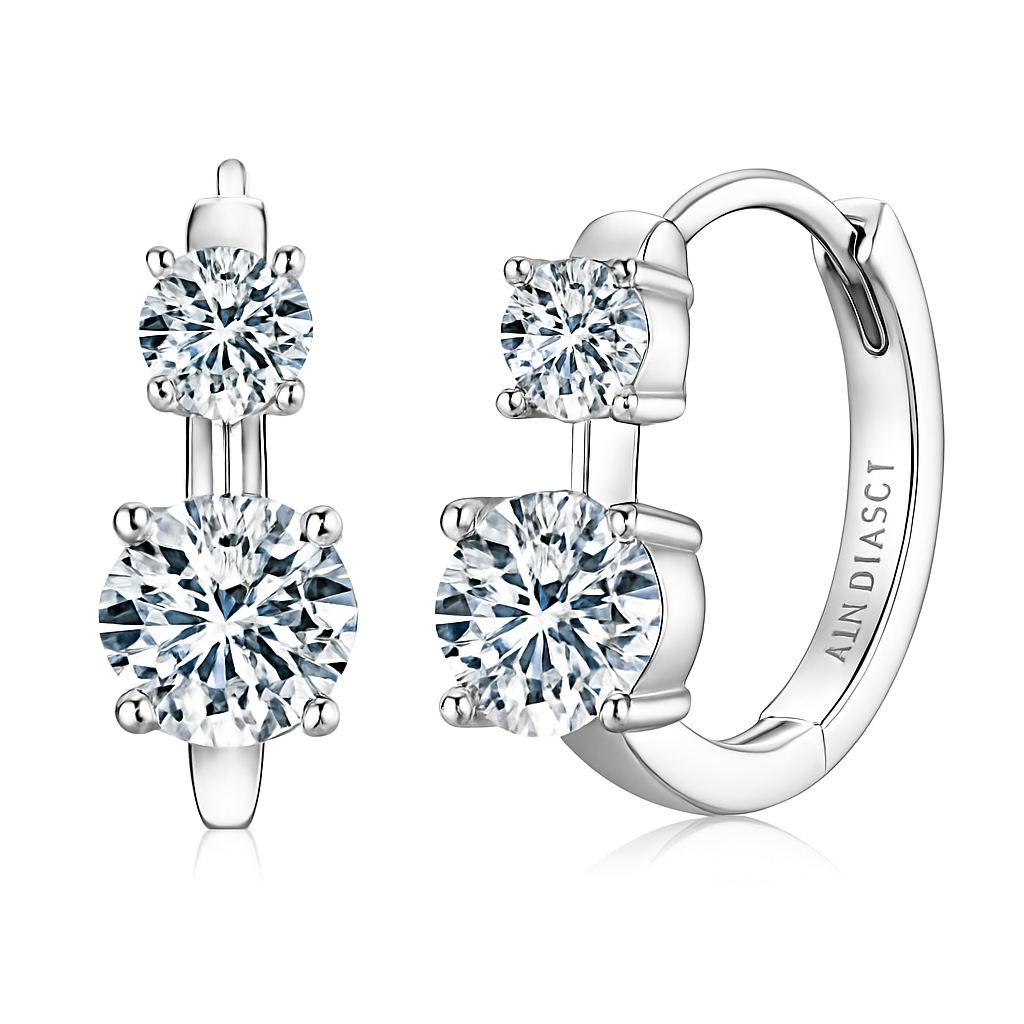IOGOU Moissanite Hoop Earrings – 4/6.5mm – D Color – White Gold