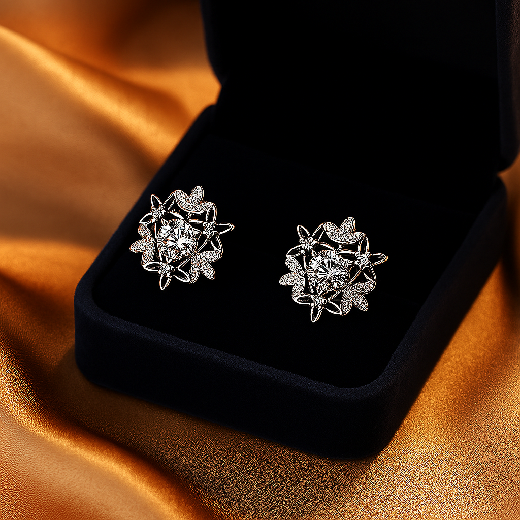 Classic Moissanite Stud Earrings – Snowflake – White Gold