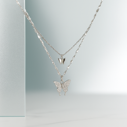 Premium White Gold Double Butterfly Necklace – Elegant & Graceful