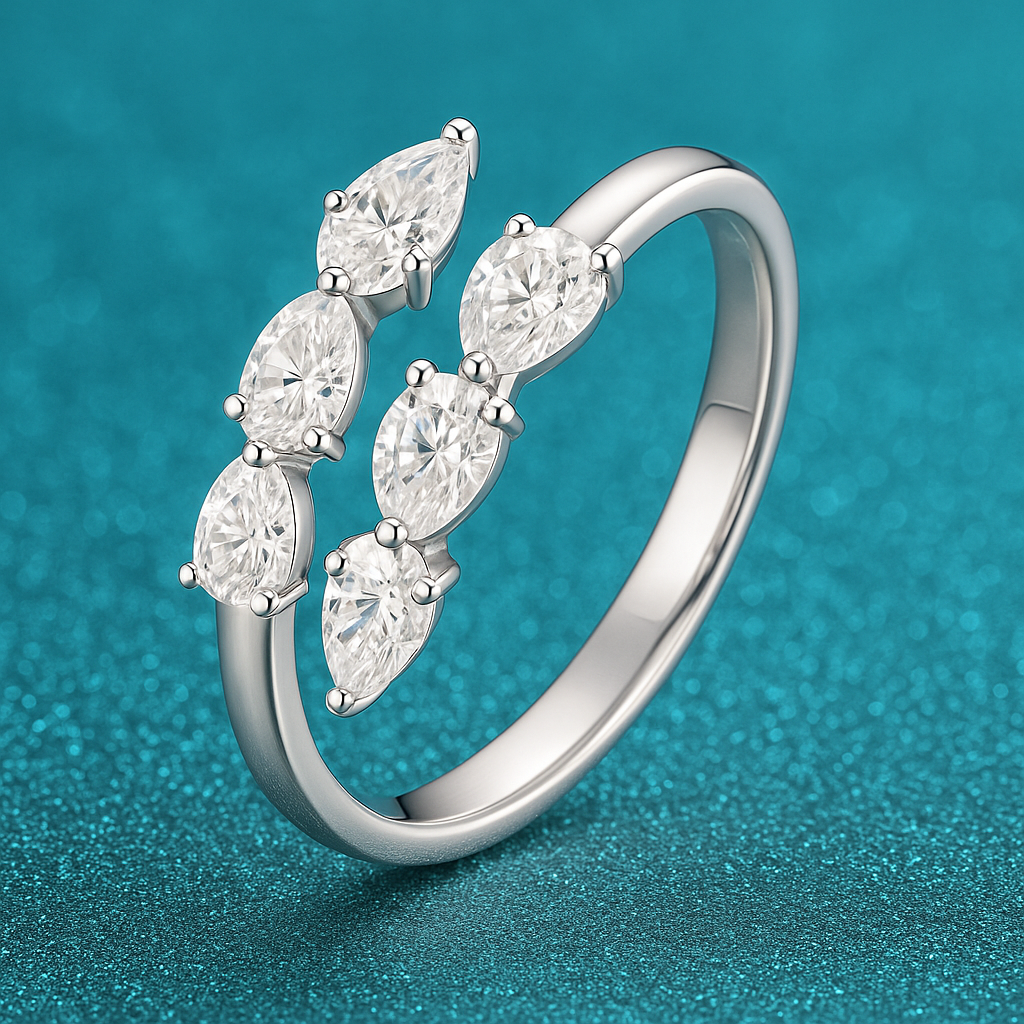 Smyoue 3x4mm Moissanite Crown Ring – 925 Silver Wedding Band