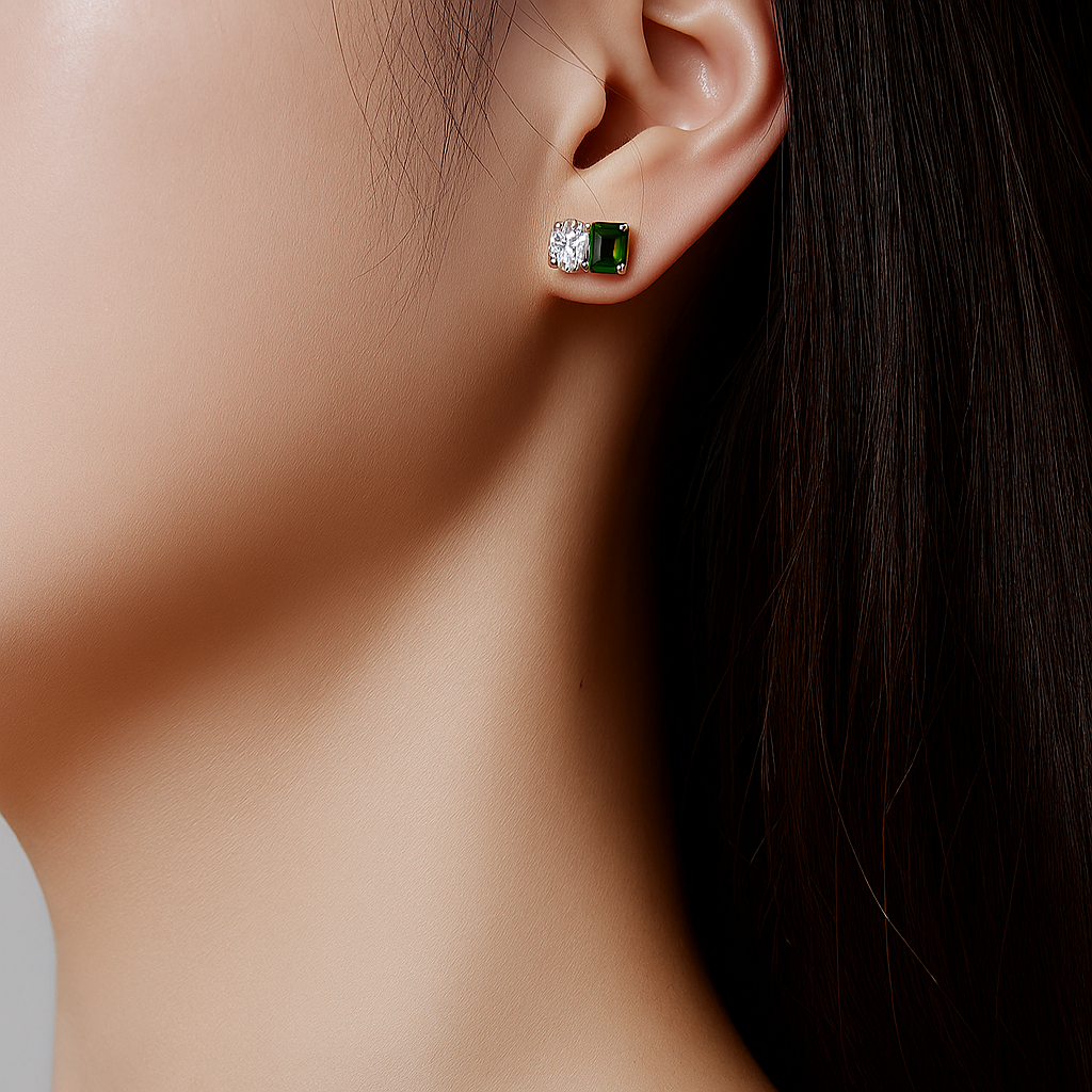 Vinregem Sapphire & Emerald Studs – White Gold – Party Jewelry