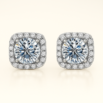 Radiant Moissanite 1CT – Classic Halo Studs in White Gold by KNB