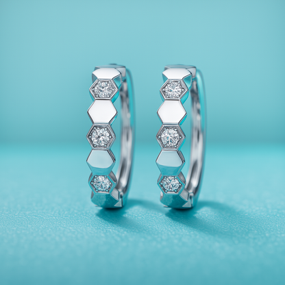 AnuJewel Honeycomb Huggies – D Color Moissanite – White Gold