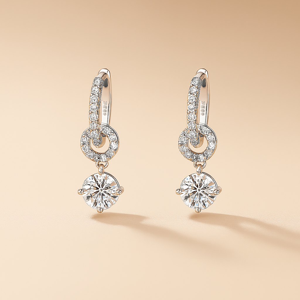NeeTim Drop Earrings – Moissanite – White Gold – Elegant Gift