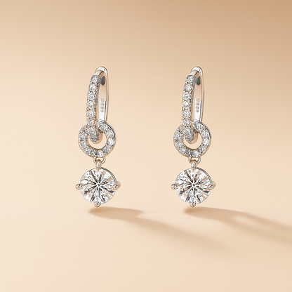 NeeTim Drop Earrings – Moissanite – White Gold – Elegant Gift