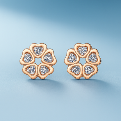 Moissanite Flower Studs – 0.25CT – 18K Rose Gold – Bridal Gift
