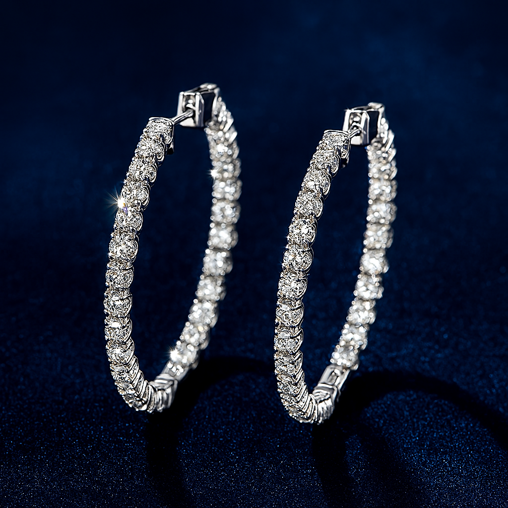 GRA Moissanite Hoops – 2mm – White Gold – Wedding Jewelry