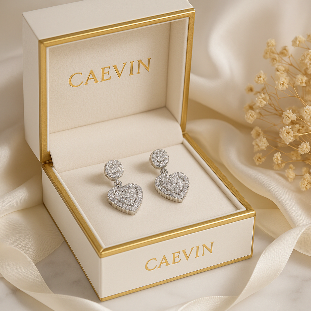 925 Silver Heart Zircon Drop Earrings – Elegant Sparkle for Women