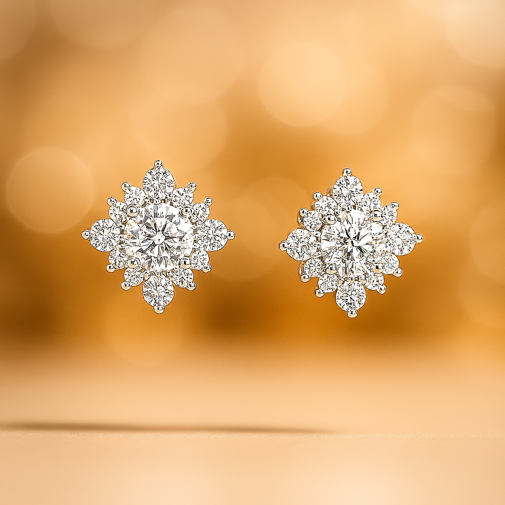 Snowflake Moissanite Studs – 18K White Gold – Pass Diamond Test