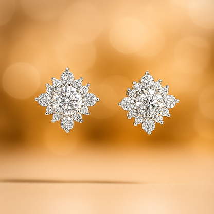 Snowflake Moissanite Studs – 18K White Gold – Pass Diamond Test