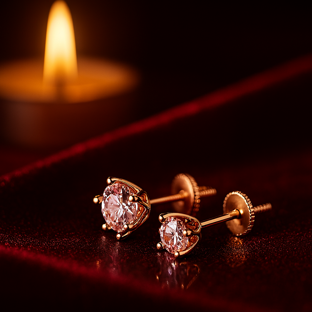 Elegant Pink Moissanite Studs – 6.5mm – Rose Gold Color for Women