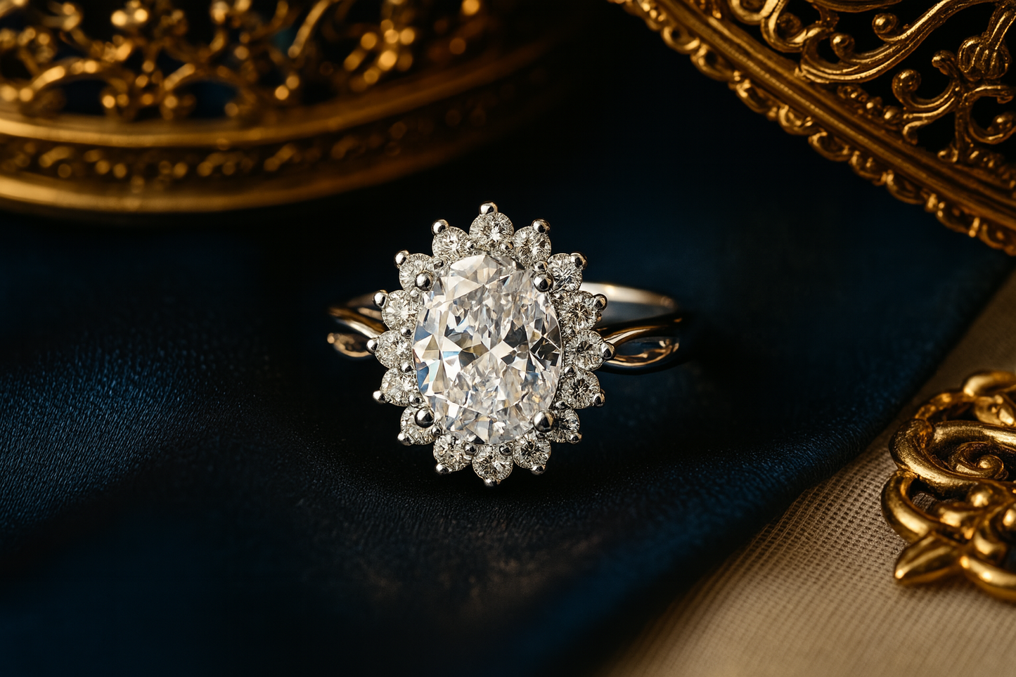 925 Silver Moissanite Flower Ring – Elegant Gift & Wedding Jewelry