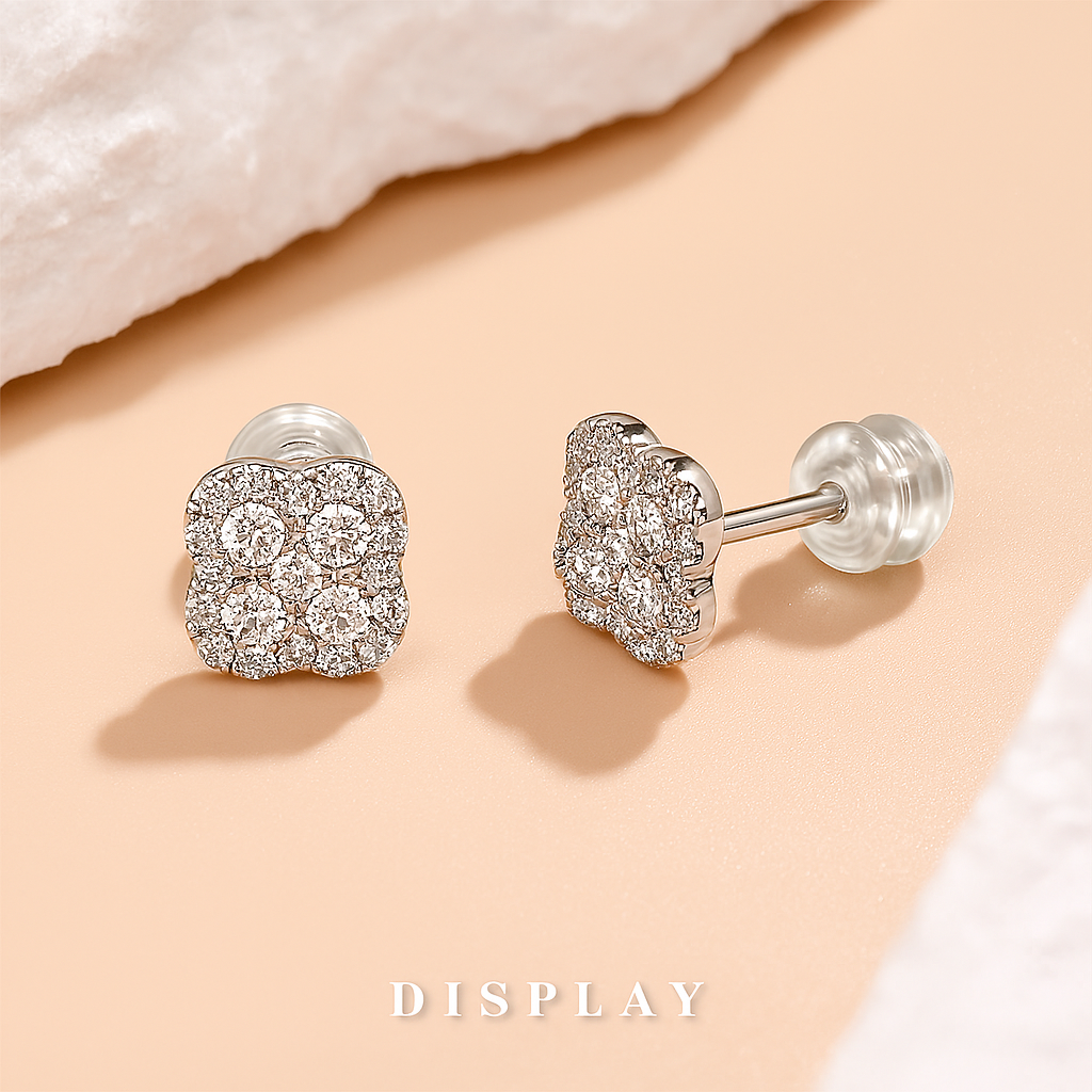 M-JAJA Lucky Clover Studs – D Color Moissanite – White Gold Elegance