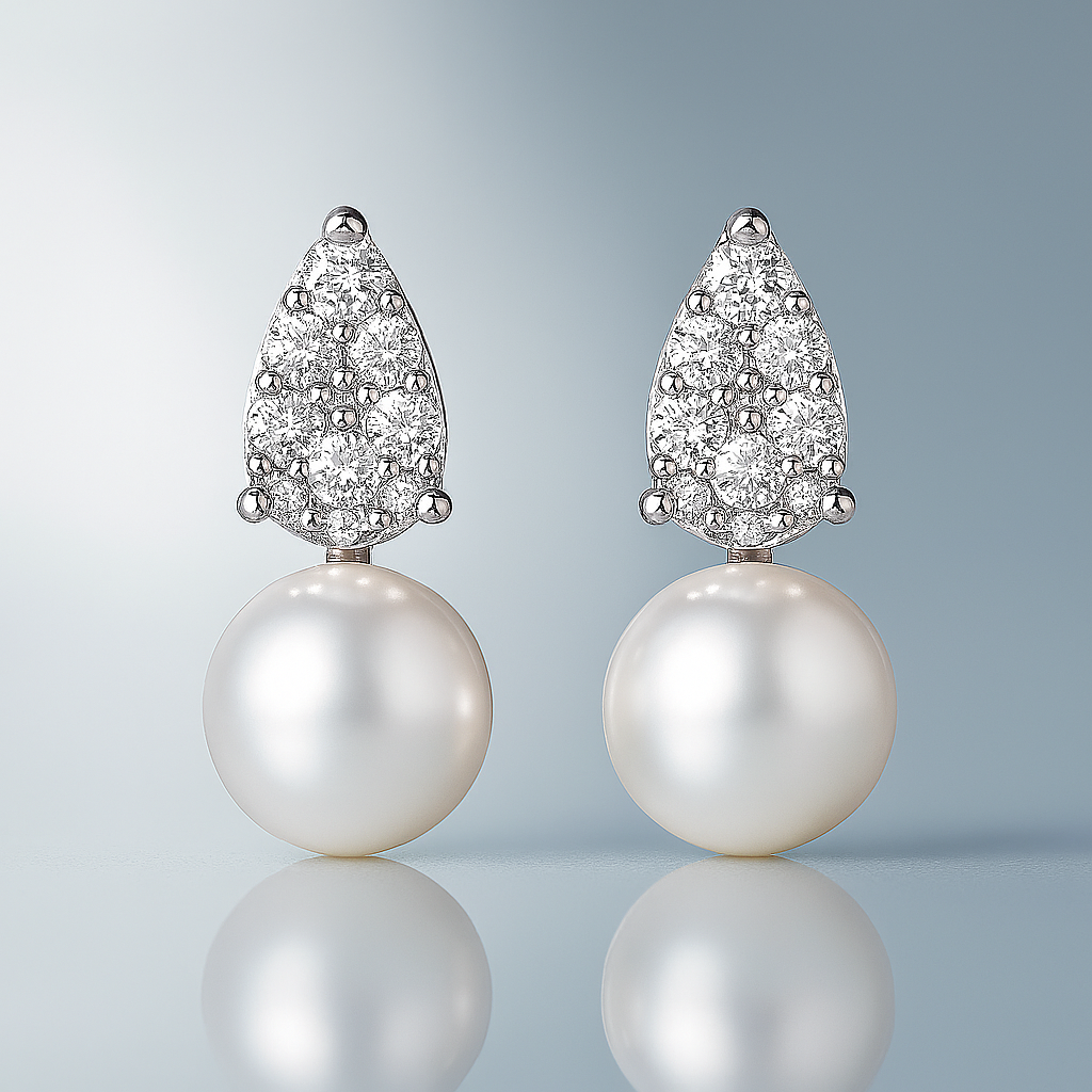 WOSTU Pearl Moissanite Drops – White Gold