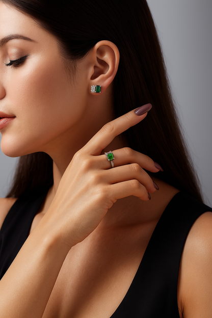 Vinregem Sapphire & Emerald Studs – White Gold – Party Jewelry