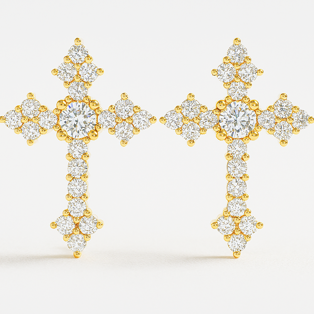 Cross Moissanite Studs – White Gold – Wedding & Party Jewelry