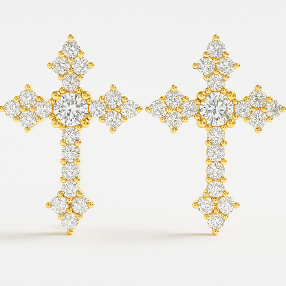 Cross Moissanite Studs – White Gold – Wedding & Party Jewelry