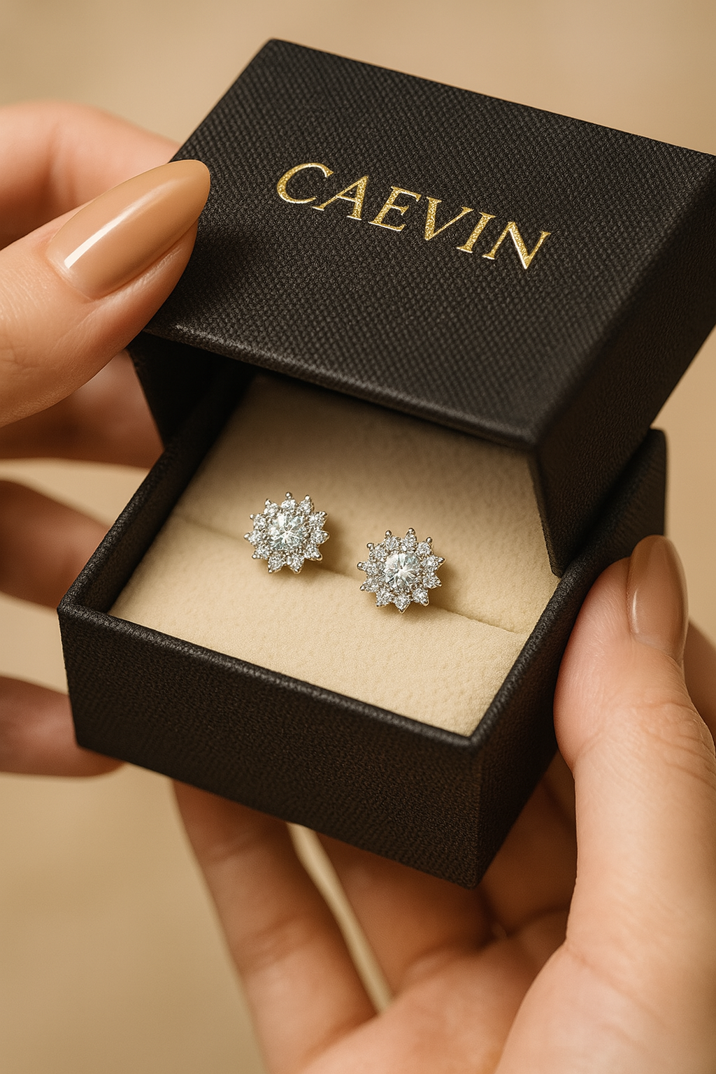 DiamondWorld Moissanite 0.5CT Studs – Sunflower Halo – White Gold